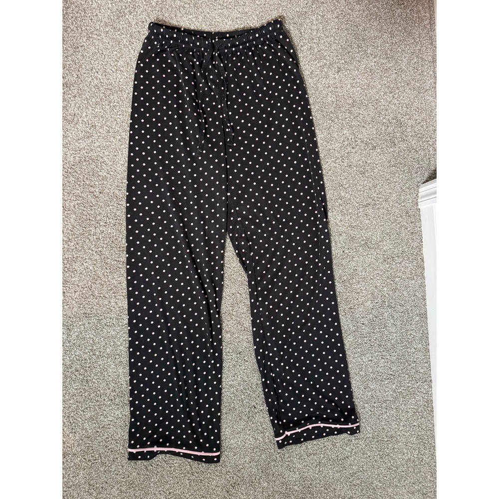 Aerosoles Womens Polka Dot Pajama Pants Black Pink Sleepwear Lounge Small